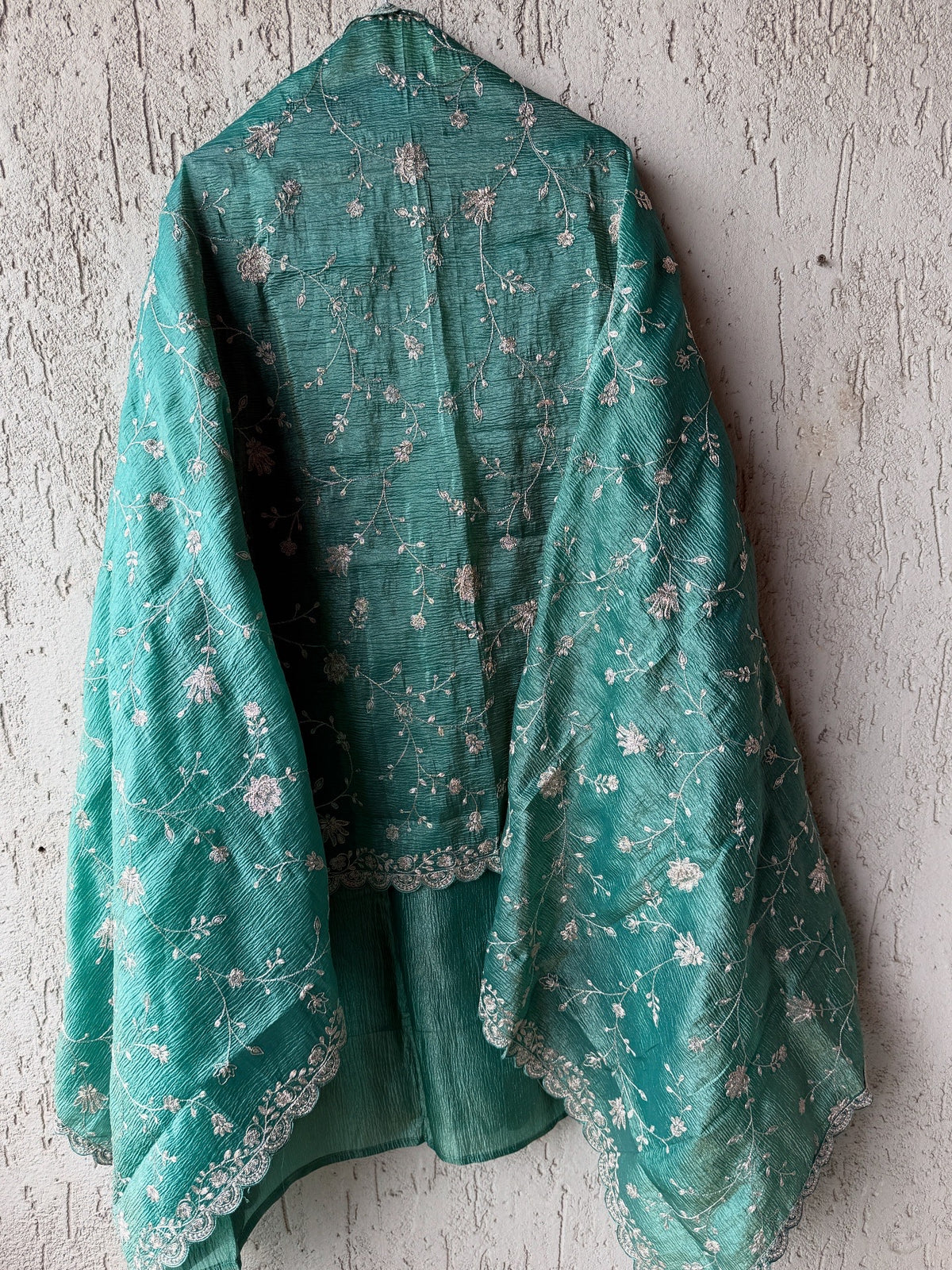 Lush green crushed tissue zari
