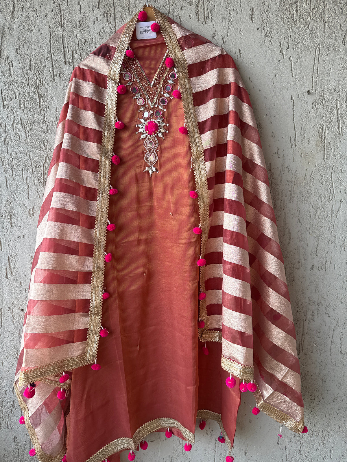 Rust Gold Pom Pom Mirror Silk