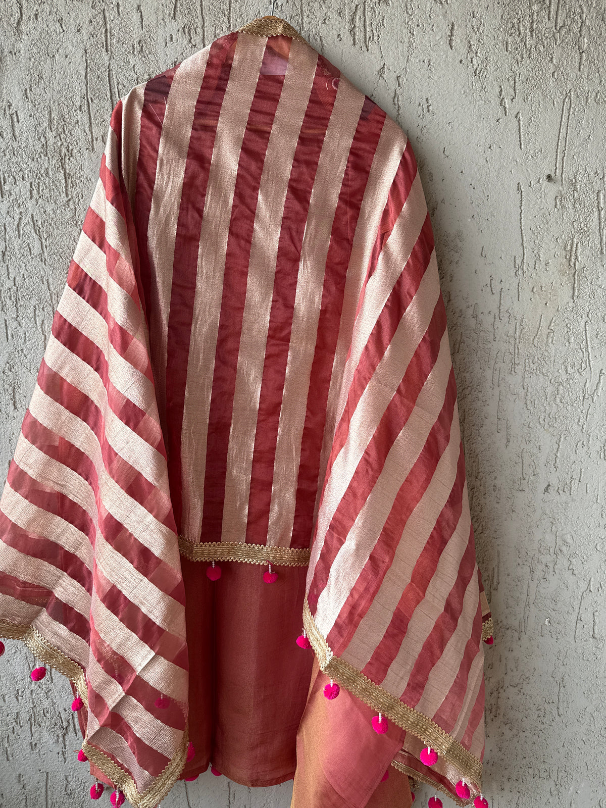 Rust Gold Pom Pom Mirror Silk